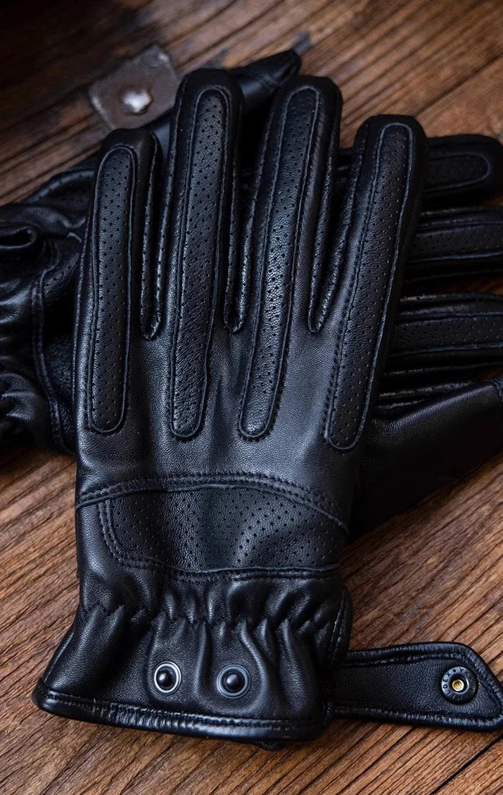 Vintage Leather Red Tornado Motorcycle Gloves Retro - Black / L Available at 2Fast2See.co