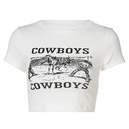 Women's Cowboys Casual Summer Tshirt White Crop Top