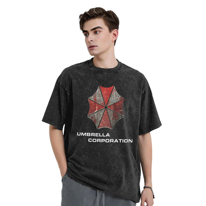 Resident Evil Umbrella Corporation Pure Cotton Washed T Shirt Short Sleeve Tee