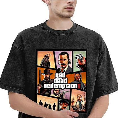 Red Dead Redemption 2 Oversized Washed Vintage Cotton Tshirt