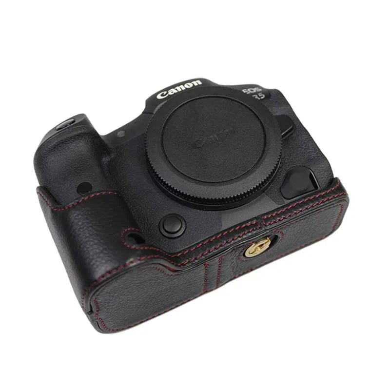 Leather Camera Case - Canon EOS R5 R6 - Black Cowhide Available at 2Fast2See.co