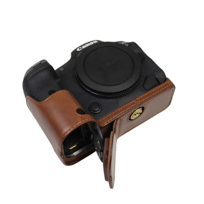 Leather Camera Case - Canon EOS R5 R6 - PU Coffee Available at 2Fast2See.co