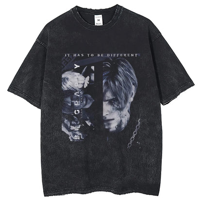 Resident Evil Game Leon Kennedy Portrait Vintage Short Sleeve Tshirt