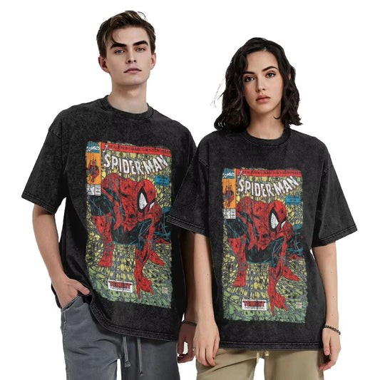 Retro SpiderMan Hero Tshirt Vintage Washed Style - M Available at 2Fast2See.co