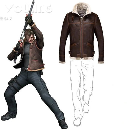 Resident Evil Biohazard 4 Leon·S·kennedy Cosplay Leather Coat Men's Thickened Winter Jacket