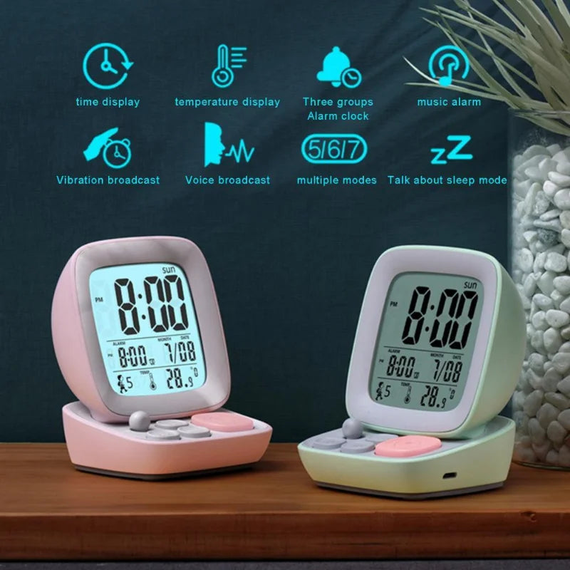 Retro Digital Alarm Clock with Lamp - Small Silent Electronic Bedside Table Clock