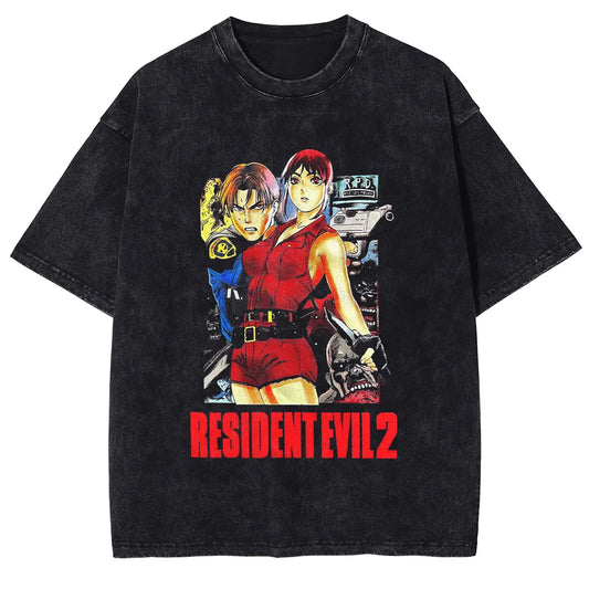Resident Evil 2 Gaming Inspired Animation Washed Black Tshirt