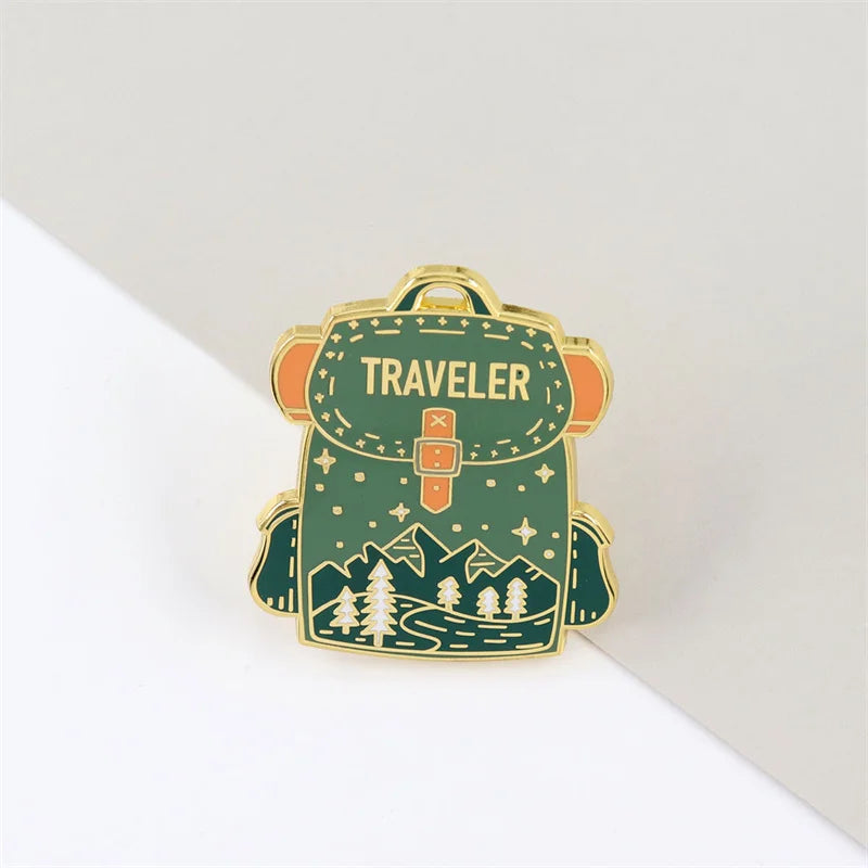 Traveler Backpack Lapel Pin Green Camping Outdoors