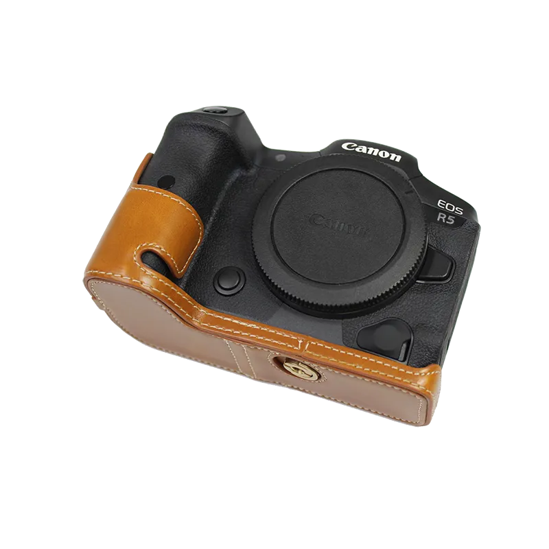Leather Camera Case - Canon EOS R5 R6 - PU Brown Available at 2Fast2See.co