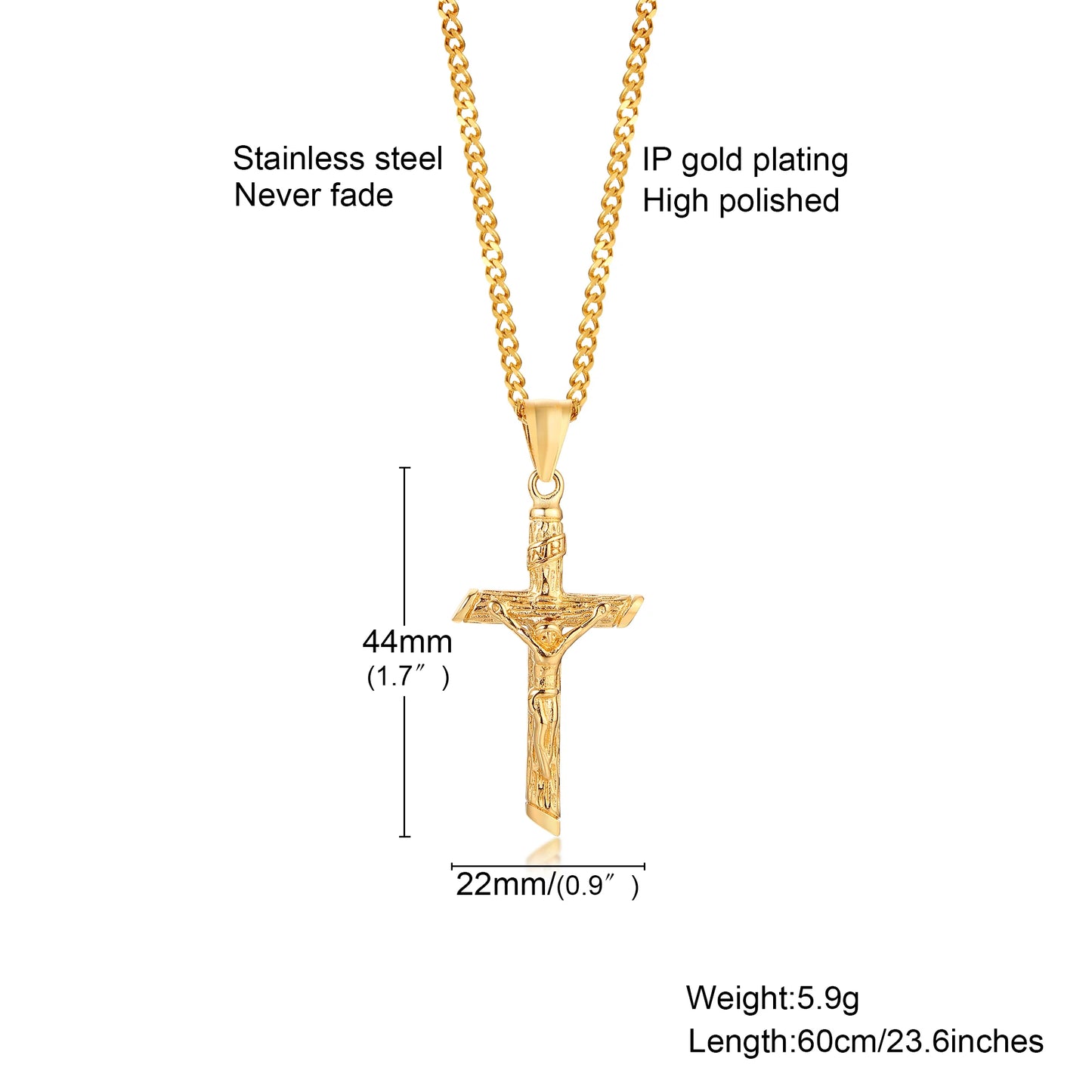 Stainless Steel Cross Jesus Christ Gold Necklace Jewelry Gift