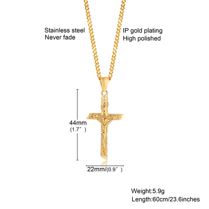 Stainless Steel Cross Jesus Christ Gold Necklace Jewelry Gift