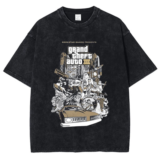 Grand Theft Auto III Vintage Washed Black Tshirt Style