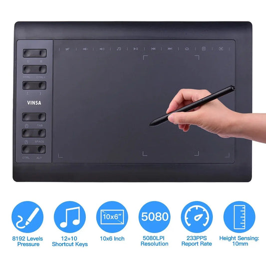 Professional Graphics Drawing Tablet with 12 Express Keys for Windows / Mac for Painting & Designing Online Courses - Black Available at 2Fast2See.co