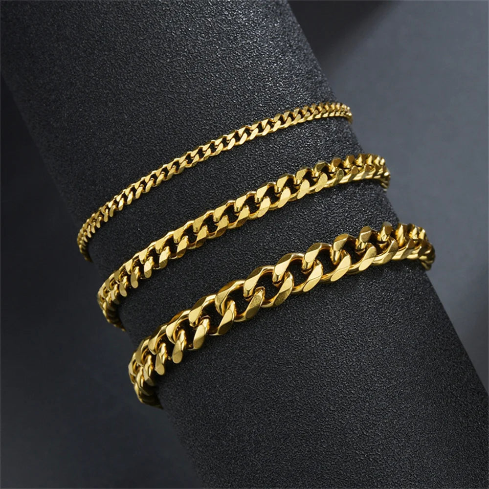 Hip Hop Stainless Steel Cuban Chain Bracelet - Gold Color / 22cm / 5mm Available at 2Fast2See.co