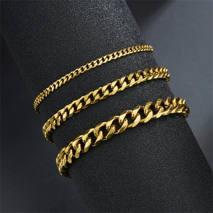 Hip Hop Stainless Steel Cuban Chain Bracelet - Gold Color / 22cm / 5mm Available at 2Fast2See.co