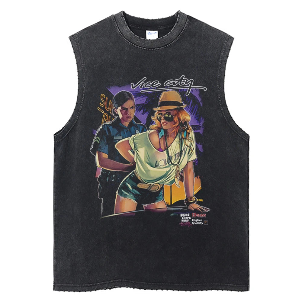 Grand Theft Auto Vice City Retro Vintage Washed Tank Top Sleeveless Tshirt