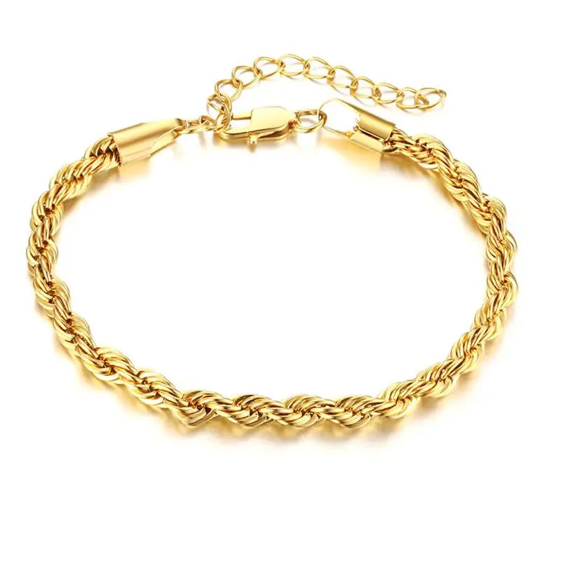 Stainless Steel Bracelet 16cm Adjustable For Men Gold & Silver - Gold / 2mm Available at 2Fast2See.co