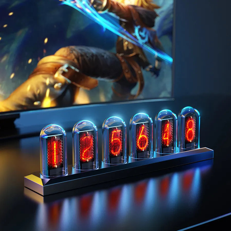 Retro RGB Nixie Tube Clock with LED Glow - IPS Color Screen, DIY Analog Digital Tube