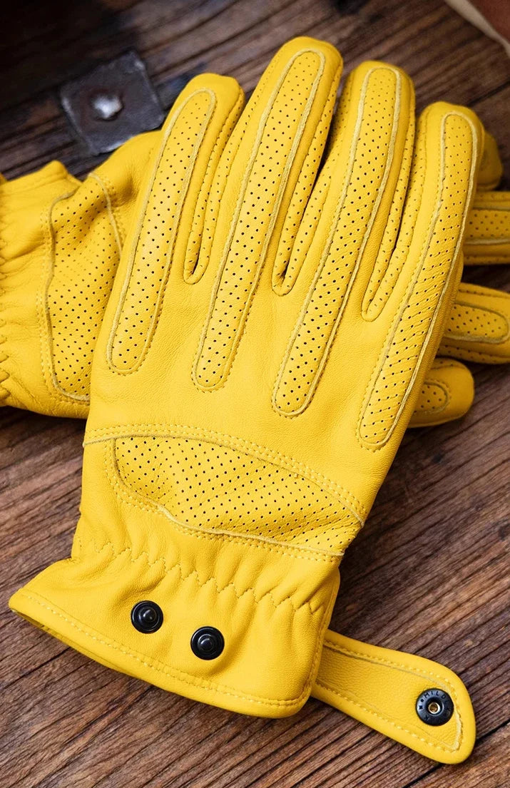 Vintage Leather Red Tornado Motorcycle Gloves Retro - Yellow / L Available at 2Fast2See.co