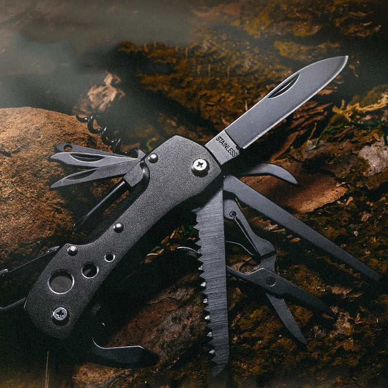 Outdoor Tool Folding Knife - Stainless Steel Emergency Equipment - Black Available at 2Fast2See.co