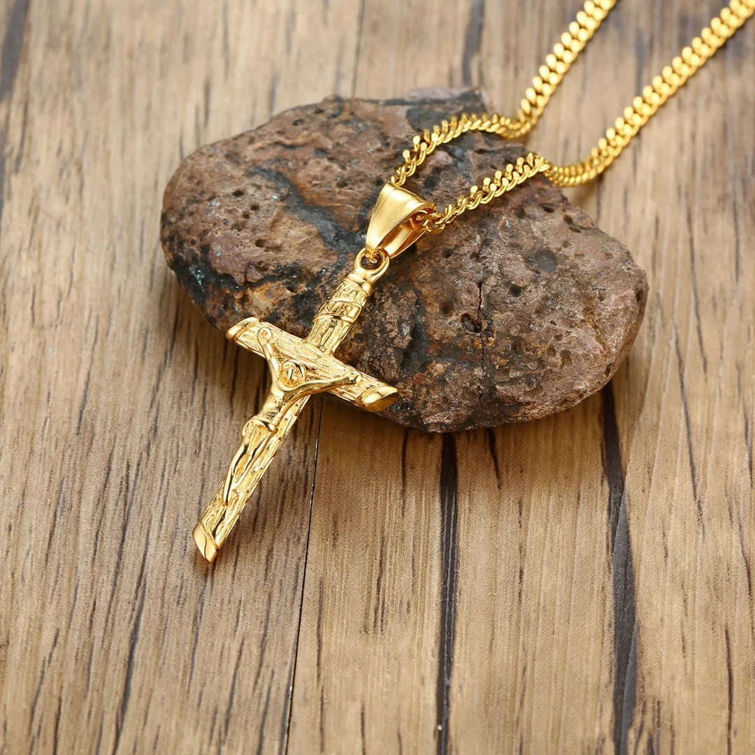 Stainless Steel Cross Jesus Christ Gold Necklace Jewelry Gift