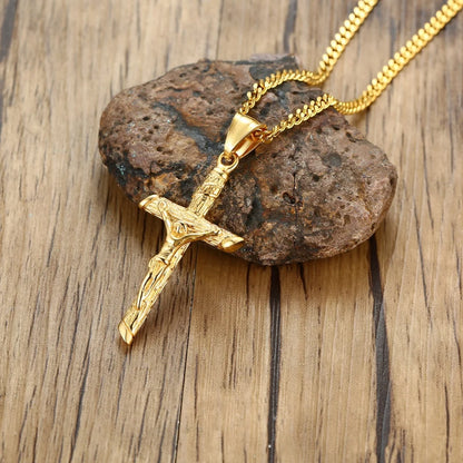 Stainless Steel Cross Jesus Christ Gold Necklace Jewelry Gift