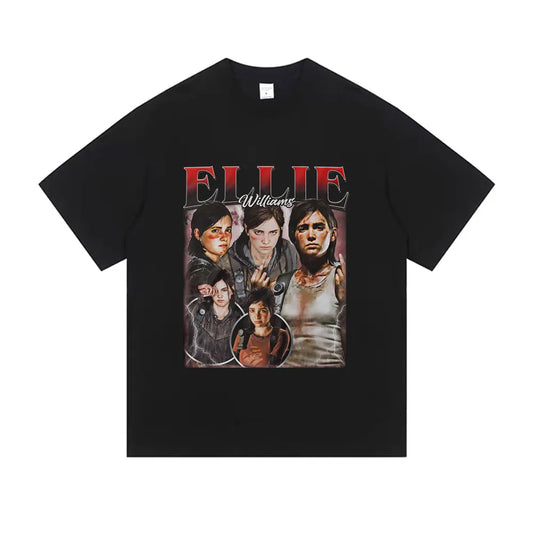 Ellie Williams Tshirt The Last of Us Casual Short Sleeve Vintage Tee - Black / XS Available at 2Fast2See.co