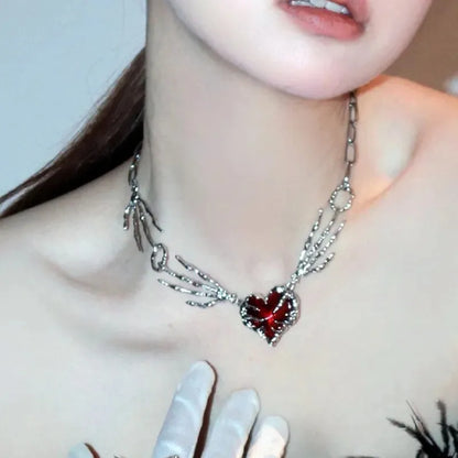 Gothic Red Peach Heart Pendant Necklace for Women