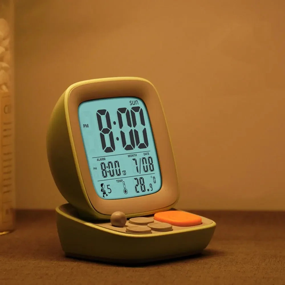 Retro Digital Alarm Clock with Lamp - Small Silent Electronic Bedside Table Clock - Available at 2Fast2See.co