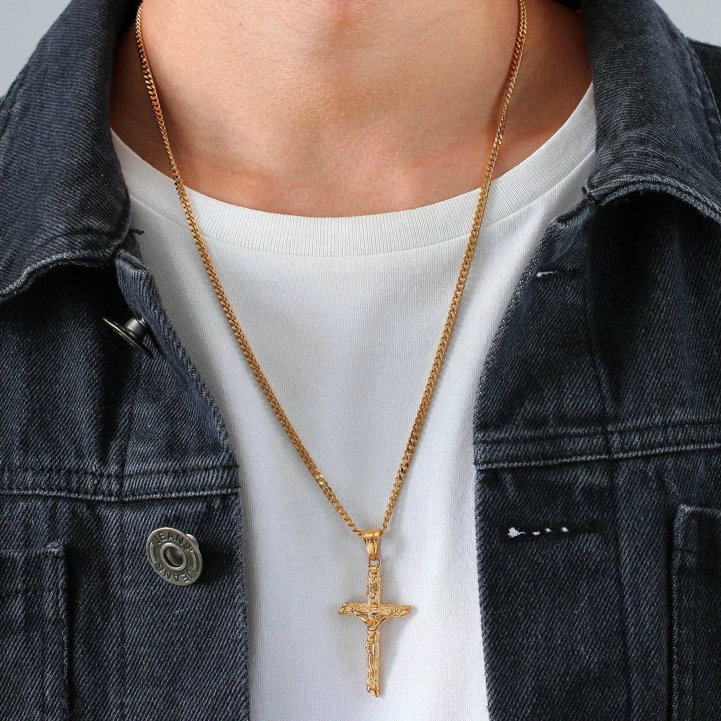 Stainless Steel Cross Jesus Christ Gold Necklace Jewelry Gift