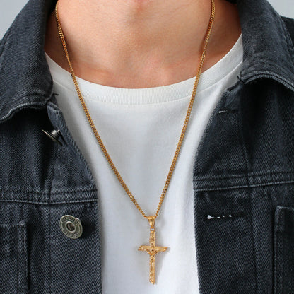 Stainless Steel Cross Jesus Christ Gold Necklace Jewelry Gift