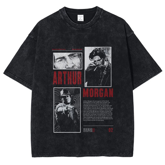 Red Dead Redemption Arthur Morgan Vintage Tshirt Game Character Cotton Washed Top