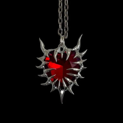 Dark Gothic Thorn Red Heart Pendant