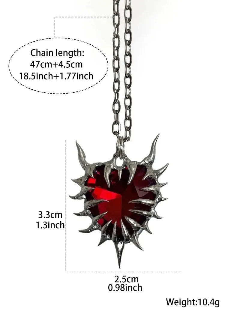 Dark Gothic Thorn Red Heart Pendant