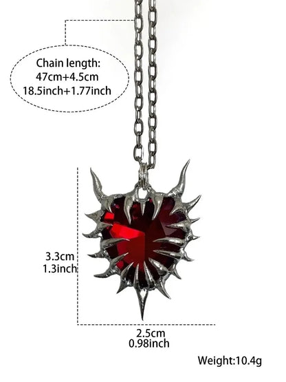 Dark Gothic Thorn Red Heart Pendant