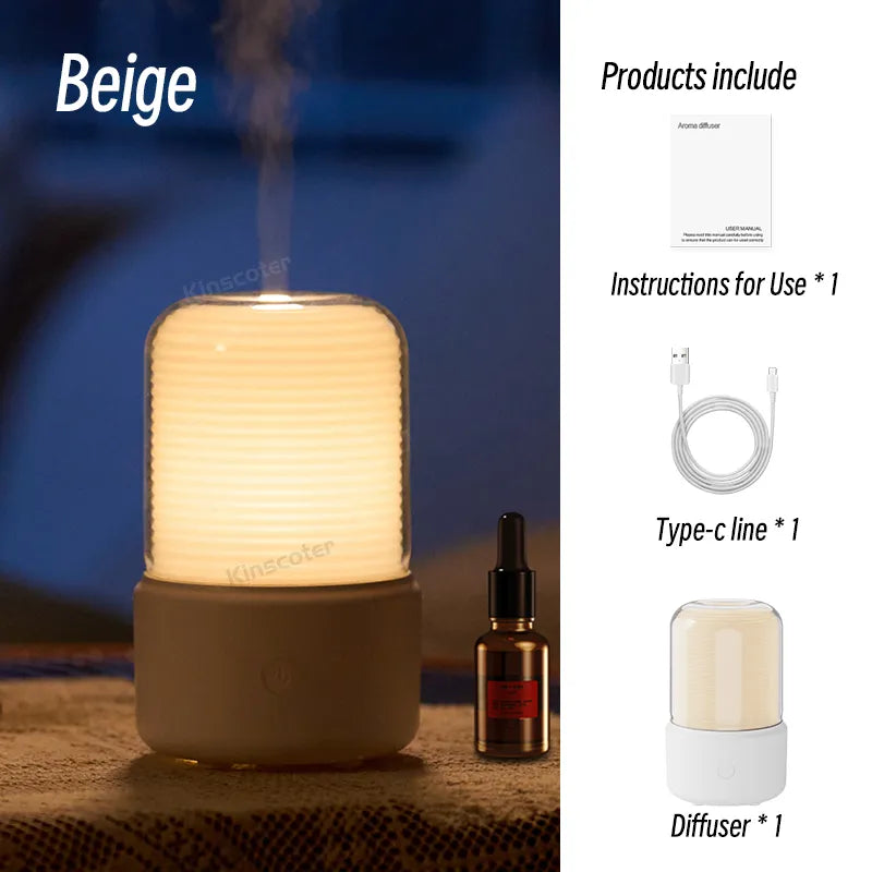 Mini Aroma Air Humidifier with Essential Night Light - A Beige 120ml Available at 2Fast2See.co