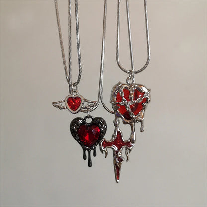 Vintage Red Heart Pendant Chains & Necklaces For Women Men Aesthetic Gothic Jewelry