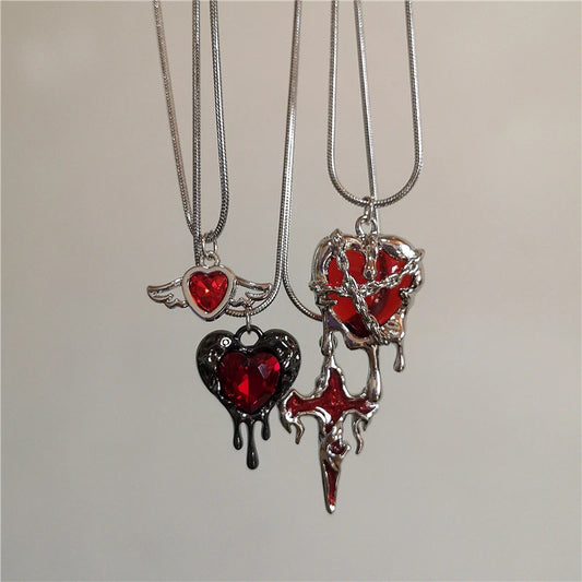 Vintage Red Heart Pendant Chains & Necklaces For Women Men Aesthetic Gothic Jewelry