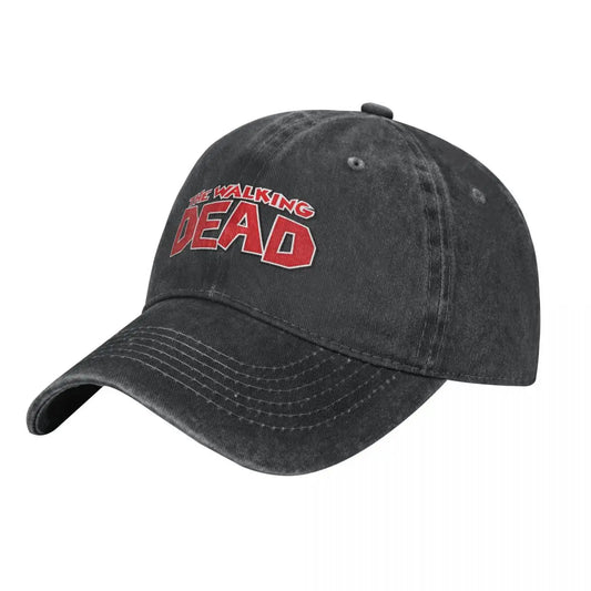 The Walking Dead Hat Denim Red Logo Baseball Cap - Black / One Size Available at 2Fast2See.co