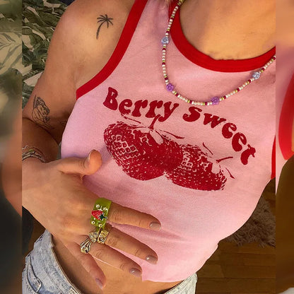 90s Vintage Crop Top Berry Sweet Summer Tank Top