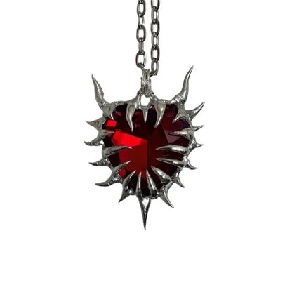 Dark Gothic Thorn Red Heart Pendant