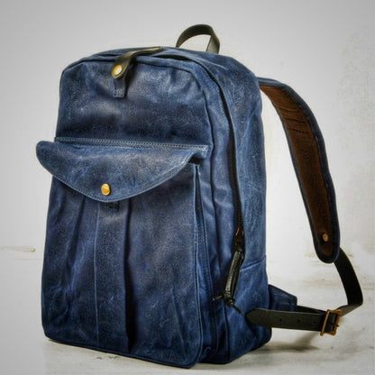 Vintage Waterproof American Backpack from Canvas - Blue Available at 2Fast2See.co