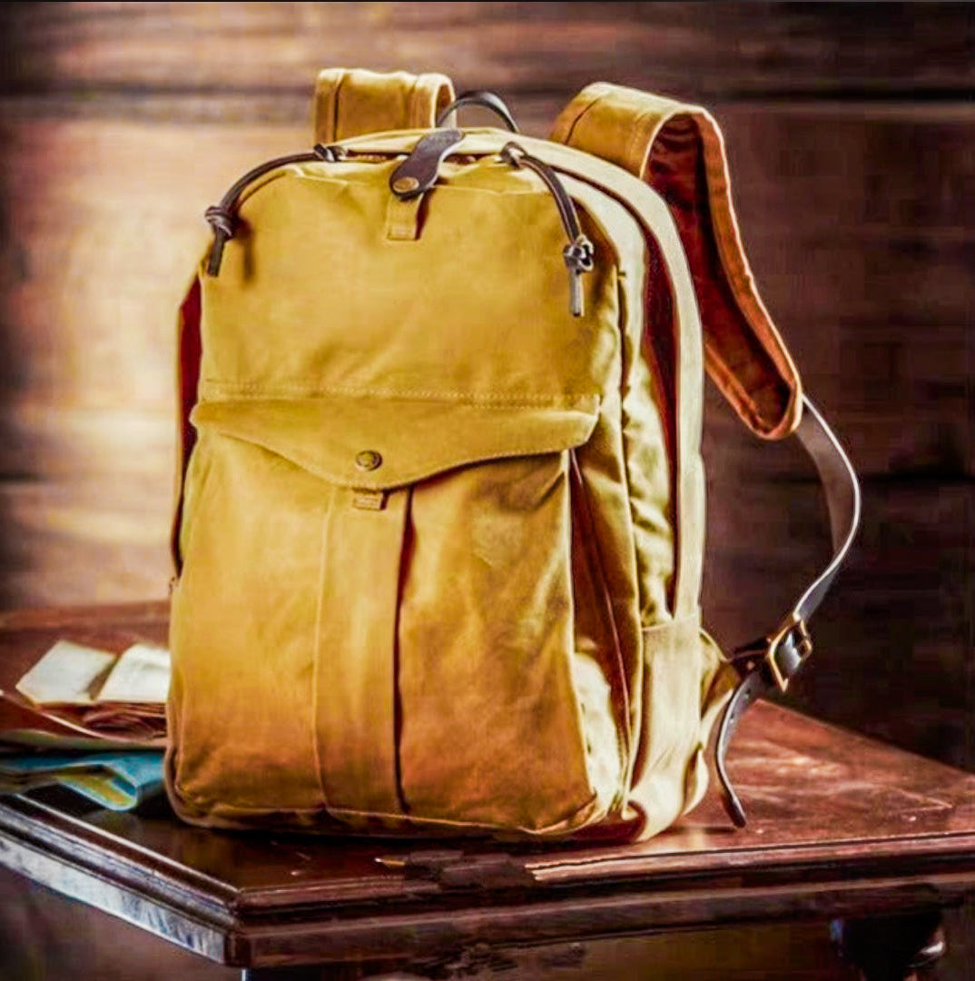 Vintage Waterproof American Backpack from Canvas - Khaki Available at 2Fast2See.co
