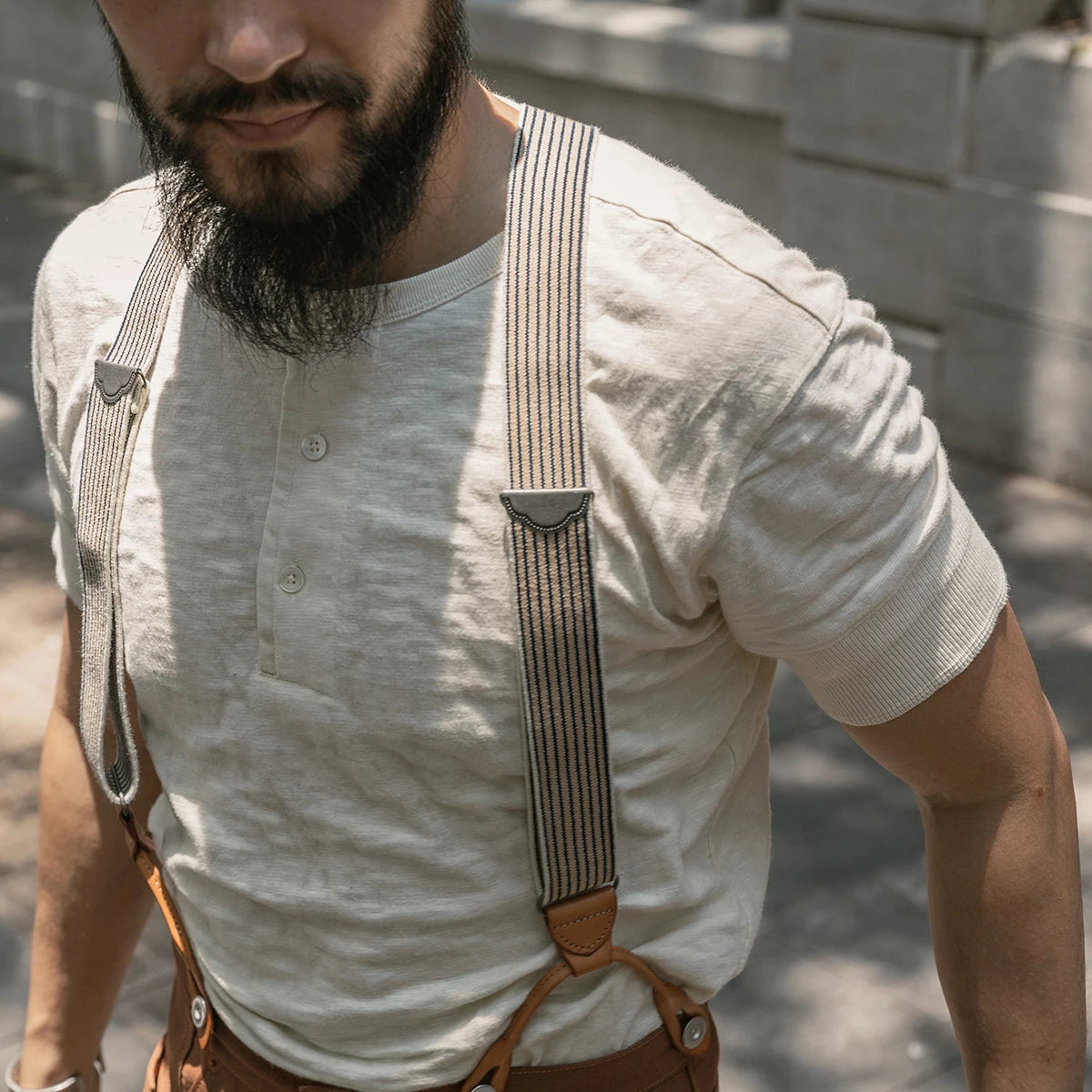 Vintage Bronson 1900's Henley Beige T-shirt - Available at 2Fast2See.co