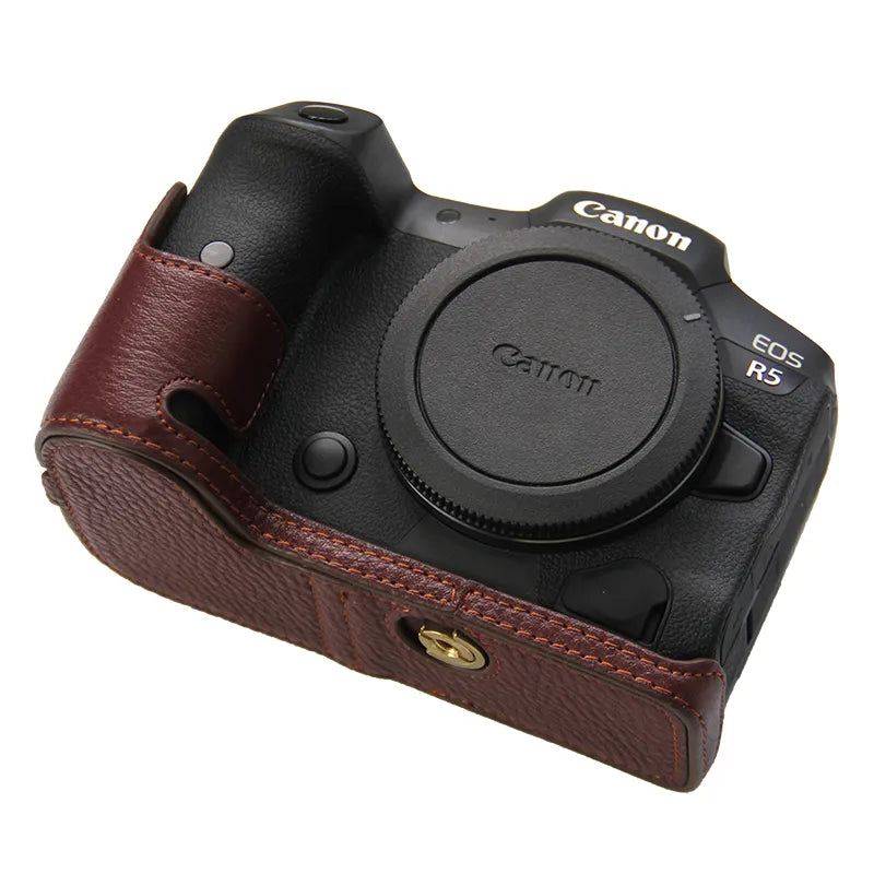 Leather Camera Case - Canon EOS R5 R6 - Coffee Cowhide Available at 2Fast2See.co