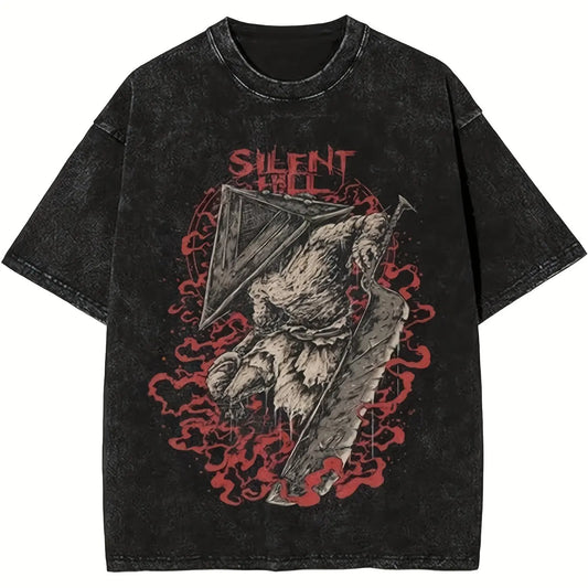 Silent Hill Graphic Tshirt Vintage Short Sleeve Tee Cotton Black
