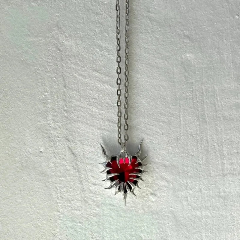 Dark Gothic Thorn Red Heart Pendant