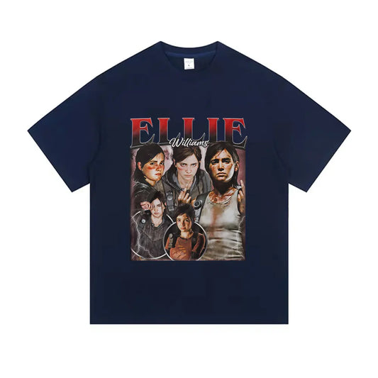 Ellie Williams Tshirt The Last of Us Casual Short Sleeve Vintage Tee - Navy Blue / XS Available at 2Fast2See.co