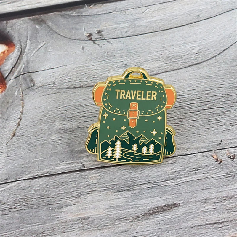 Traveler Backpack Lapel Pin Green Camping Outdoors