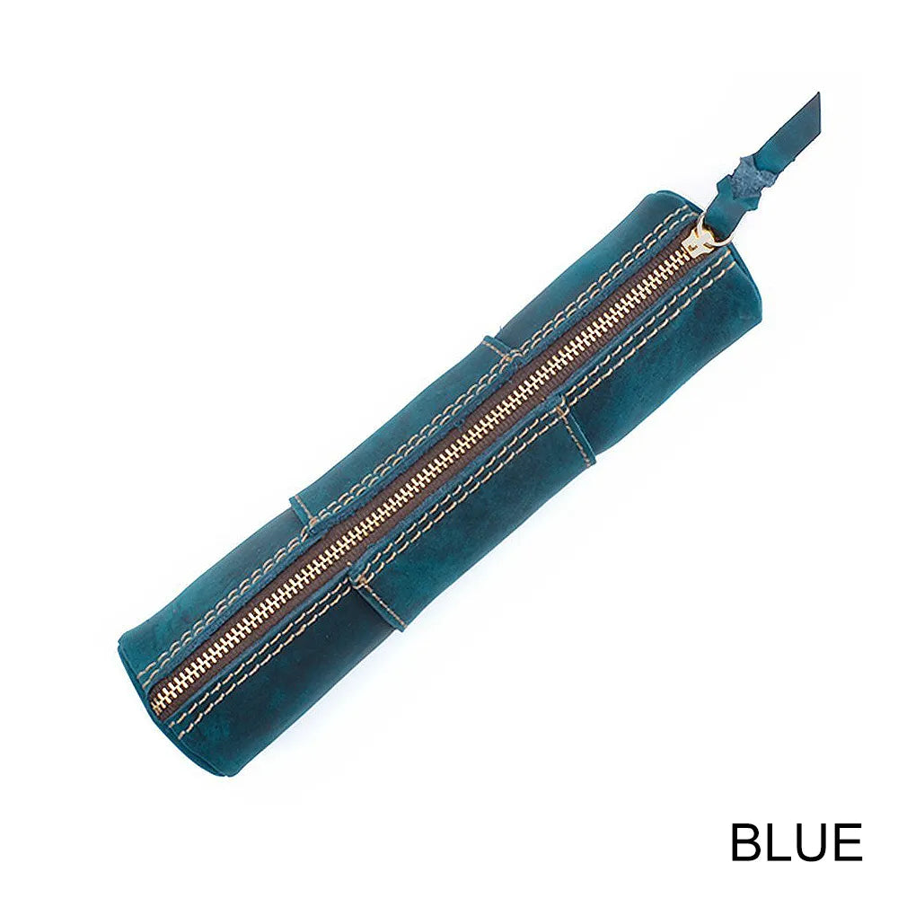 Vintage Leather Pencil Case - Blue Available at 2Fast2See.co